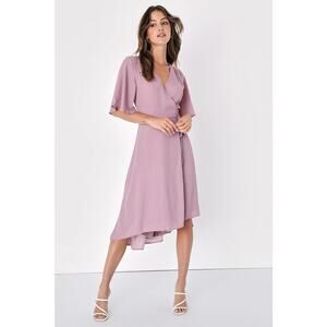 Lulu's Farah Mauve Print Midi Wrap Dress Size Medium